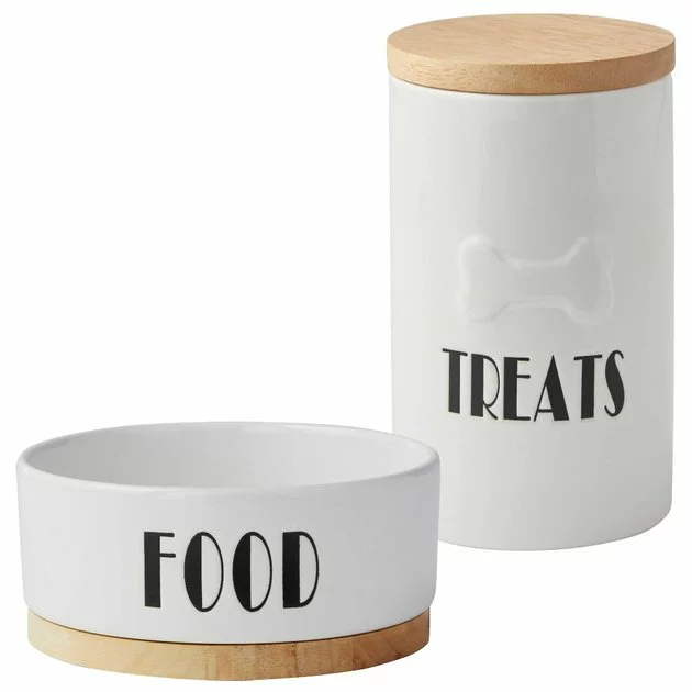 Frisco Ceramic Dog Bowl with Wood Base, 2.5 Cups + Treat Jar, 4 Cups 3 Frisco Ceramic Dog Bowl with Wood Base, 2.5 Cups + Treat Jar, 4 Cups