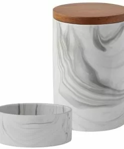Frisco Marble Design Non-skid Ceramic Dog Bowl + Treat Jar with Wood Lid, 3.75 Cups
