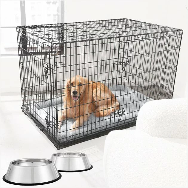Frisco Fold & Carry Double Door Collapsible Wire Dog Crate & Mat Kit + Stainless Steel Bowl, 4.75-cup, 2 count 3 Frisco Fold & Carry Double Door Collapsible Wire Dog Crate & Mat Kit + Stainless Steel Bowl, 4.75-cup, 2 count