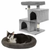Frisco Self Warming Bolster Round Bed, Gray + 33-in Faux Fur Cat Tree & Condo, Gray -The Frisco Store 303574 MAIN. SY630 V1623036151