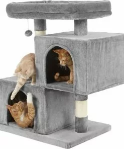 Frisco Self Warming Bolster Round Bed, Gray + 33-in Faux Fur Cat Tree & Condo, Gray -The Frisco Store 303574 PT6. SY630 V1623044241