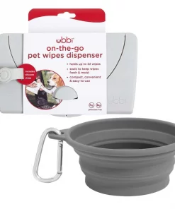 Ubbi||Frisco Ubbi On-The-Go Wipes Dispenser + Frisco Silicone Collapsible Travel Bowl with Carabiner, Gray, 1.5 Cups