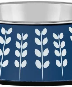 Frisco Leaf Design Stainless Steel Dog & Cat Bowl, Blue