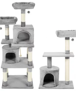 Frisco 61-in Faux Fur Tree & Condo, Gray + 38-in Cat Tree & Condo, Top Perch & Toy, Gray