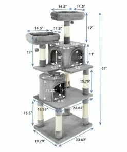 Frisco 61-in Faux Fur Tree & Condo, Gray + 38-in Cat Tree & Condo, Top Perch & Toy, Gray 13 Frisco 61-in Faux Fur Tree & Condo, Gray + 38-in Cat Tree & Condo, Top Perch & Toy, Gray -The Frisco Store 318964 PT2. SY630 V1630367789