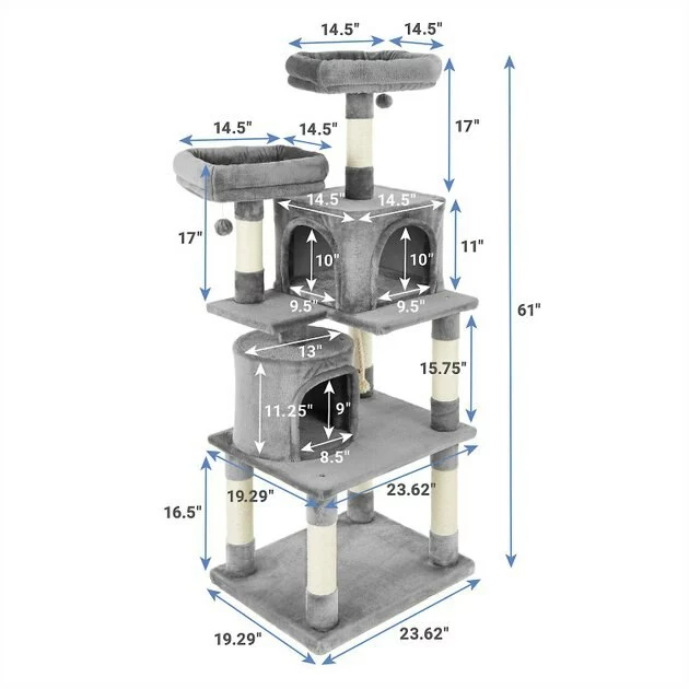 Frisco 61-in Faux Fur Tree & Condo, Gray + 38-in Cat Tree & Condo, Top Perch & Toy, Gray 5 Frisco 61-in Faux Fur Tree & Condo, Gray + 38-in Cat Tree & Condo, Top Perch & Toy, Gray - Image 3