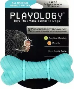 Frisco||Playology Frisco Fetch Squeaking Colorful Tennis Ball, 3-Pack + Playology All Natural Dual Layer Bone Dog Toy, Large, Peanut Butter Scented -The Frisco Store 319022 PT4. SY630 V1630553211