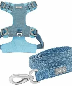 Frisco Outdoor Lightweight Ripstop Nylon Harness, River Blue, Large, Neck: 18 to 28-in, Girth 24 to 34-in + Heathered Dog Leash, River Blue, Large - Length: 6-ft, Width: 1-in