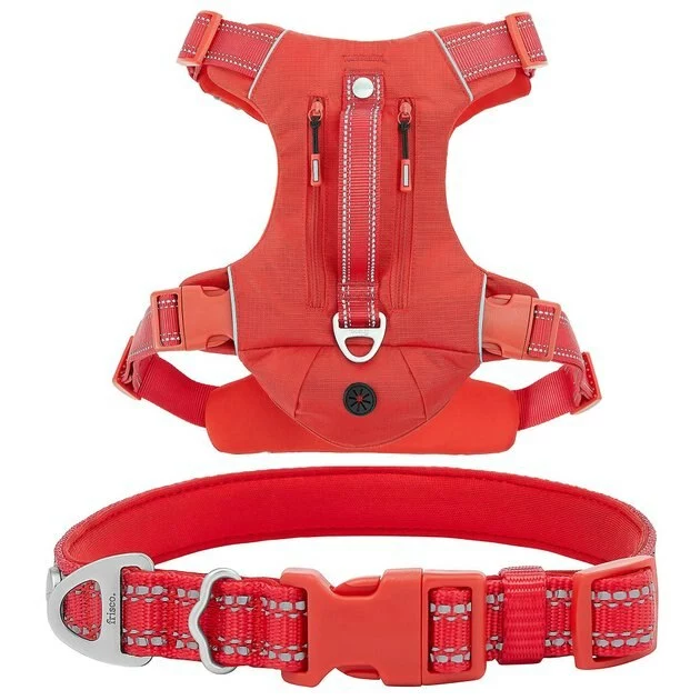 Frisco Outdoor Premium Ripstop Nylon Harness with Pocket, Sunset Orange, Large, Neck: 18 to 28-in, Girth 24 to 34-in + Reflective Comfort Padded Dog Collar, Sunset Orange, Large, Neck: 18 -26-in, Width: 1-in 3 Frisco Outdoor Premium Ripstop Nylon Harness with Pocket, Sunset Orange, Large, Neck: 18 to 28-in, Girth 24 to 34-in + Reflective Comfort Padded Dog Collar, Sunset Orange, Large, Neck: 18 -26-in, Width: 1-in