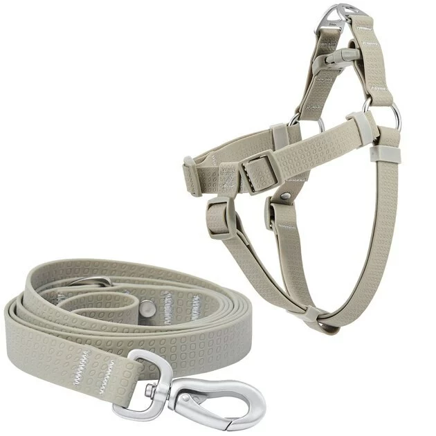 Frisco Outdoor Solid Textured Waterproof Stink Proof PVC Harness, Storm Gray, Small, Neck: 14 to 19-in, Girth: 16 to 23-in + Dog Leash, Storm Gray, Small - Length: 6-ft, Width: 5/8-in 3 Frisco Outdoor Solid Textured Waterproof Stink Proof PVC Harness, Storm Gray, Small, Neck: 14 to 19-in, Girth: 16 to 23-in + Dog Leash, Storm Gray, Small - Length: 6-ft, Width: 5/8-in