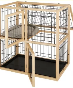 Frisco Collapsible Wood & Wire Cat Cage Playpen, 2 Level -The Frisco Store 323214 PT3. SY630 V1645493866